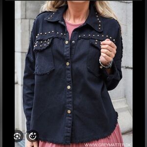 Zara Black Denim Studded Shirt Size S/M